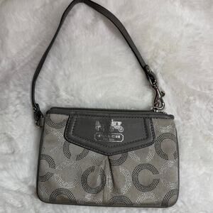 COACH Gray Silver Signature Canvas Wristlet